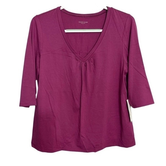 Eileen Fisher V-Neck Elbow Sleeve Top - Picture 7 of 7